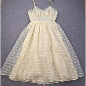 Marshall Field and Company Vintage Yellow Dress Size 36 Belted Flare Skirt Sheer